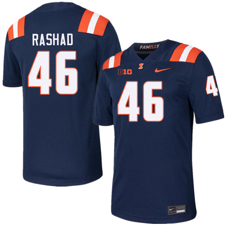 Men #46 Corey Rashad Illinois Fighting Illini College Football Jerseys Stitched-Navy